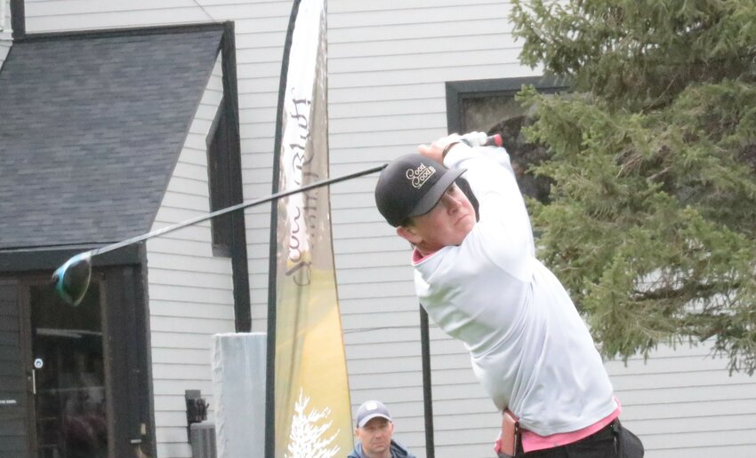 Reece Vertin of Crete tees off during the Class B state golf tournament in Scottsbluff.