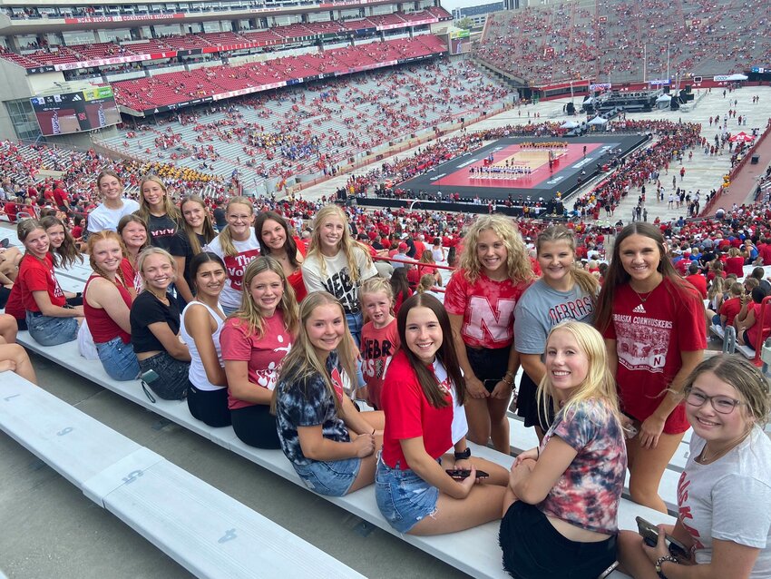 Courtesy photo  The Tri County volleyball team was among the 92,003 spectators at Volleyball Day Aug. 30 at Memorial Stadium in Lincoln. Coach Kim Roberts said many had never been to Memorial Stadium or to a Nebraska volleyball match, and they all had a lot of fun.