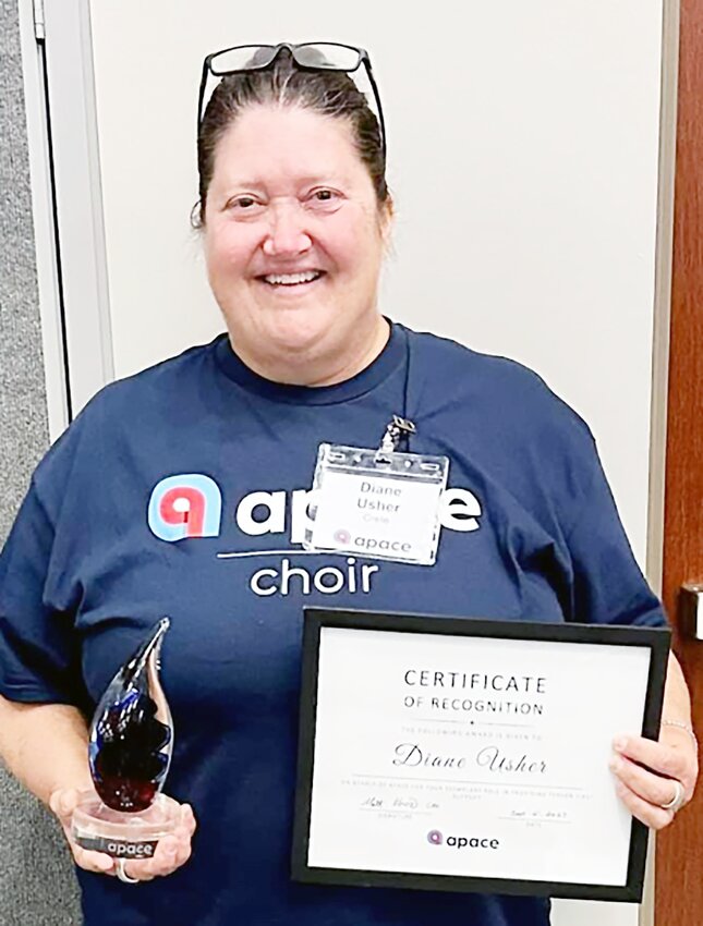 Diane Usher was honored with Apace&rsquo;s award for person-first service on Sept. 21.