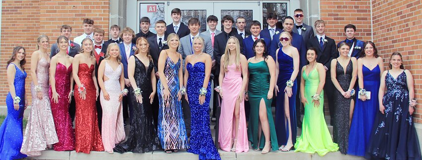The members of the Friend junior and senior classes and their dates posed for a picture just prior to prom preview March 23 in Friend.