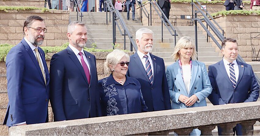 Slovak Republic Ambassador Radovan Javorcik, Spovak Republic President Peter Pelligrini, President and CEO of the NCSML Cecilia Rokusek, Czech Republic President Petr Pavel, Czech Republic First Lady Eva Pavlova and Czech Republic Ambassador Miloslav Stasek attended the Orloj Dedication.