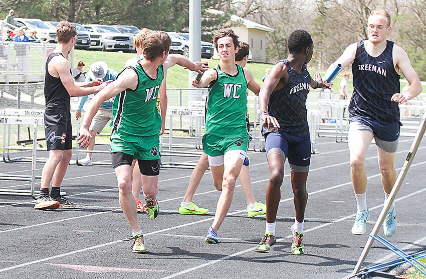 Valerie Ninneman of Wilber-Clatonia cross the finish line in the girls' 100-meter dash prelim April 22.