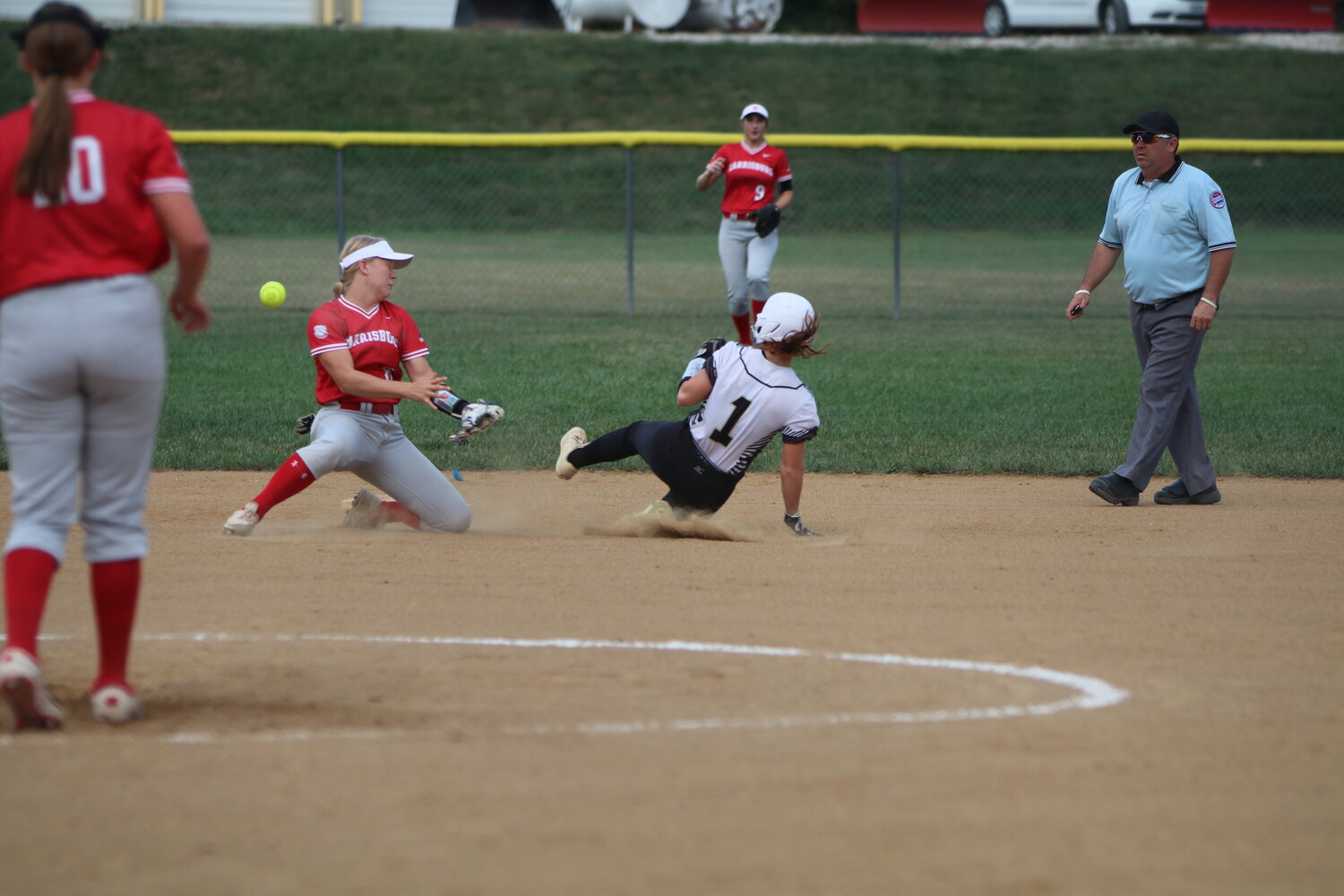 Addison Powell slides into second.