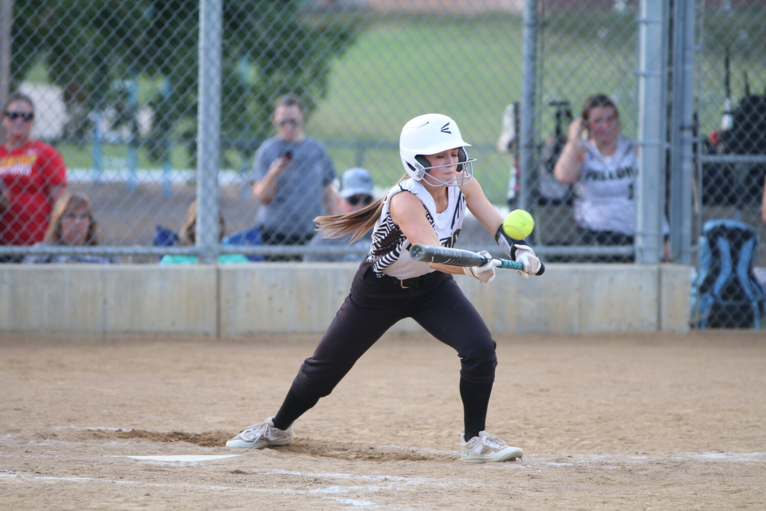 Junior Whitley Sunderland lays down a bunt for a single in the bottom of the sixth.
