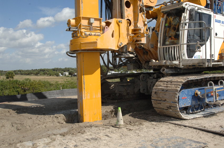 The Concrete Slurry Machine injects the grout into the prepared ground and mixes it with the soil.