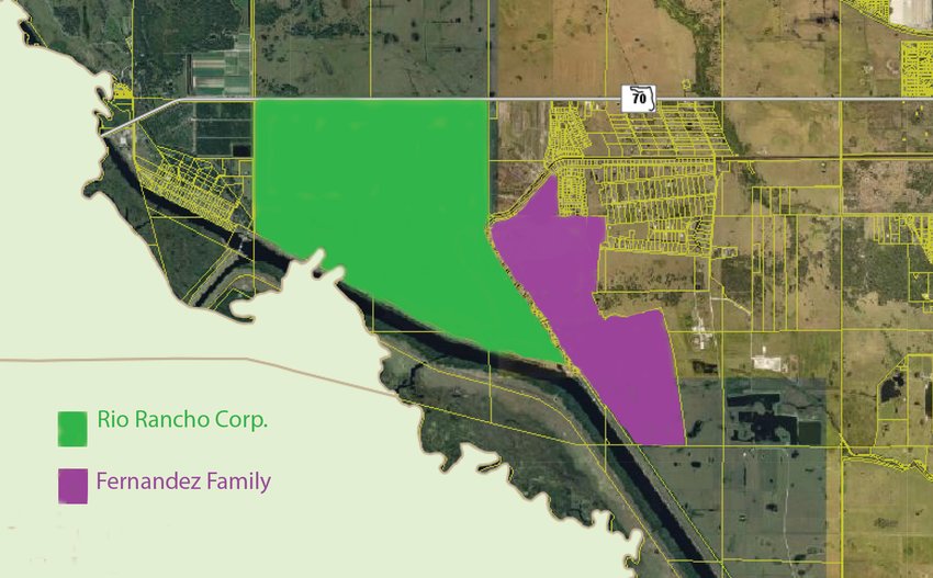 The area in green is Rio Rancho. The area in purple is Fernandez Family Trust property