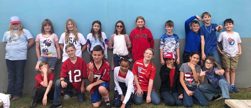 Students wore red, white and blue to show love for their country.