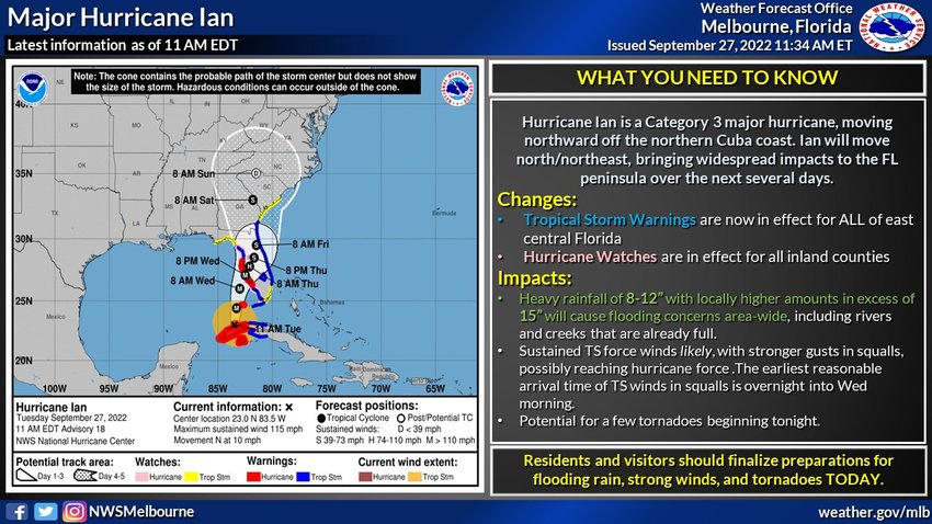 The Sept. 27 11 a.m. update on Hurricane Ian