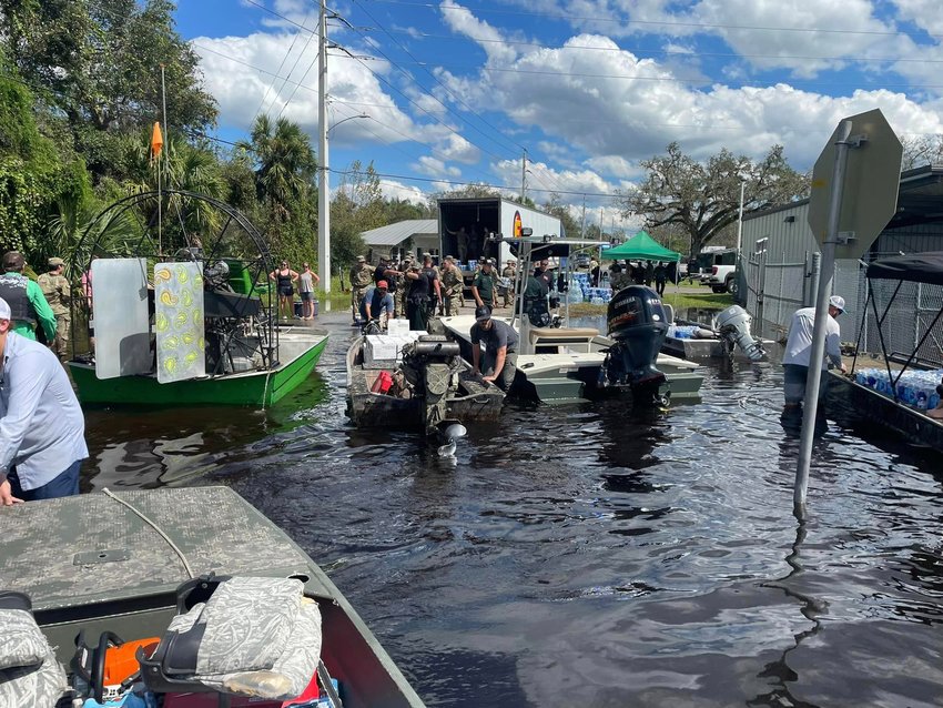 Brad and Jered Phares along with Justin and Leslie Nelson took a boat over to Arcadia where they were able to give food and supplies to people who had not eaten in four days.