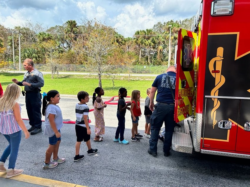 South Elementary School students learn about fire protection.