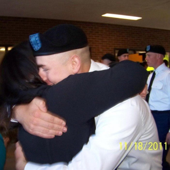 This picture was taken after Josh Pancake's graduation at Fort Benning. He had not seen his wife in months.