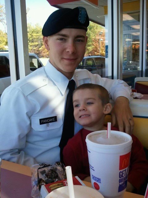 Pictured is Josh Pancake and his son Aaron at McDonald’s before heading home from graduation to get ready for the move to New York.