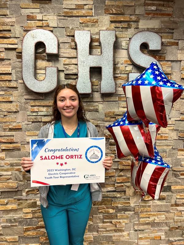 Salome Ortiz from Clewiston High School was one of two students chosen to represent Glades Electric Cooperative in Washington, DC this summer.