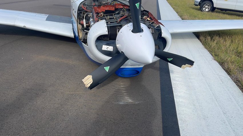 OKEECHOBEE — A PA-24-260 Comanche airplane landed at Okeechobee County Airport on Feb. 9 without any landing gear. No one was injured, and Total Roadside was able to recover the plane without causing any more damage.