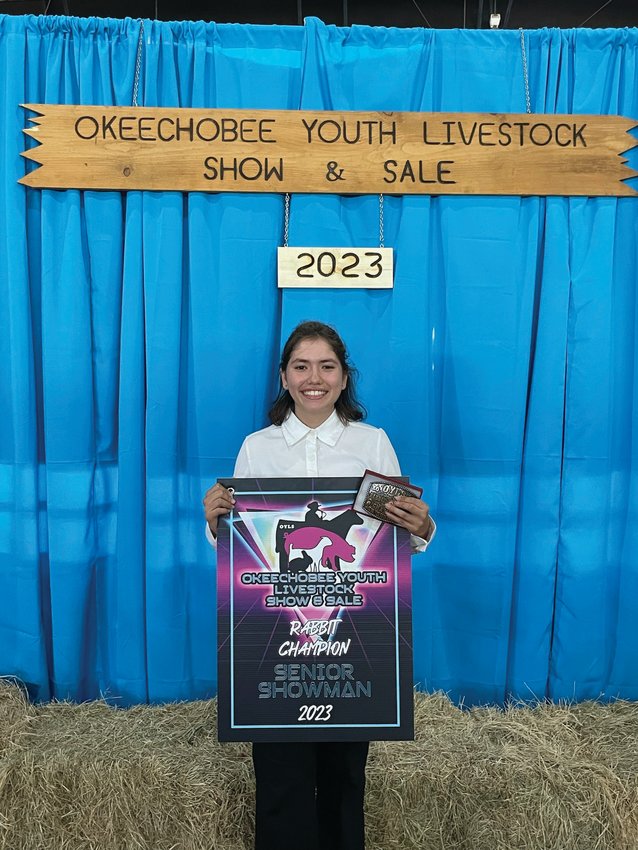Alyssa Cortez was awarded a perfect score for senior showmanship at the Okeechobee Youth Rabbit Show. Judge Jeff Albright said it was only the second time he ever gave someone a perfect score, and he has judged thousands of competitors.