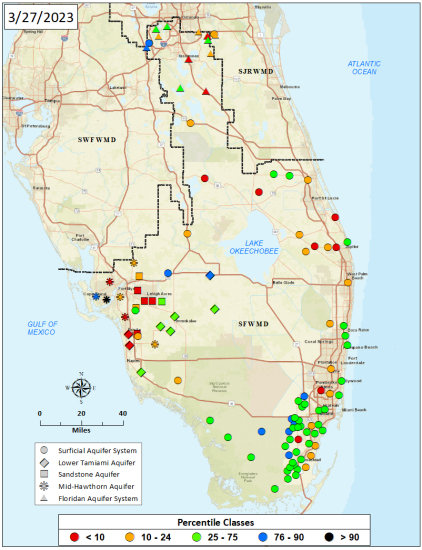 In South Florida, most of the water we use comes from underground aquifers, including in Lee and Collier counties where dry conditions have led to lower water levels in some of the aquifers providing water supply. Conserving water helps to ensure adequate supply for all from these underground aquifers throughout the dry season.