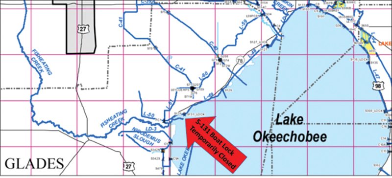 The S-131 Boat Lock on Lake Okeechobee at Lakeport in Glades County will temporarily close to navigation for routine maintenance from April 11-12, 2023.
