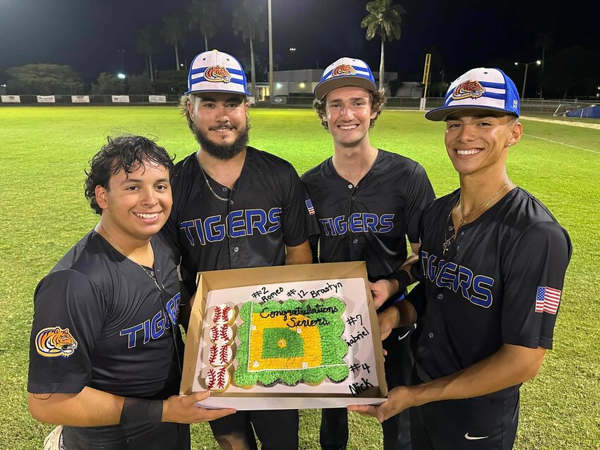 From left to right: Romeo Rodriguez, Brastyn Ballard, Nick McDuffie, and Gabriel Rangel. [Photo courtesy CHS Baseball/Lake Okeechobee News]
