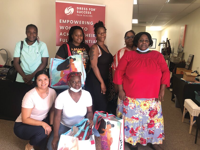 Project LIFT’s Strong Families participants recently “shopped” the Dress for Success boutique in Belle Glade. DFS Belle Glade manager Alexandra Ramos (left to right front) with Jessica Smalls, (back row) Shameika Battle, Lashondra Monroe, Dominique Bradley, Debracca Pinky and Charina Myers.