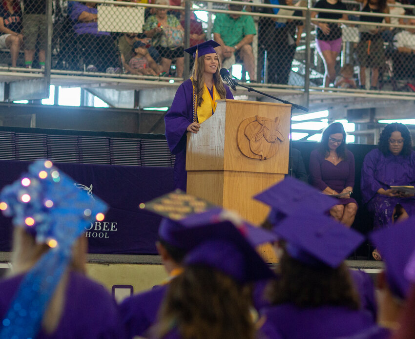 Jenna Larson speaks at the 2023 OHS graduation.