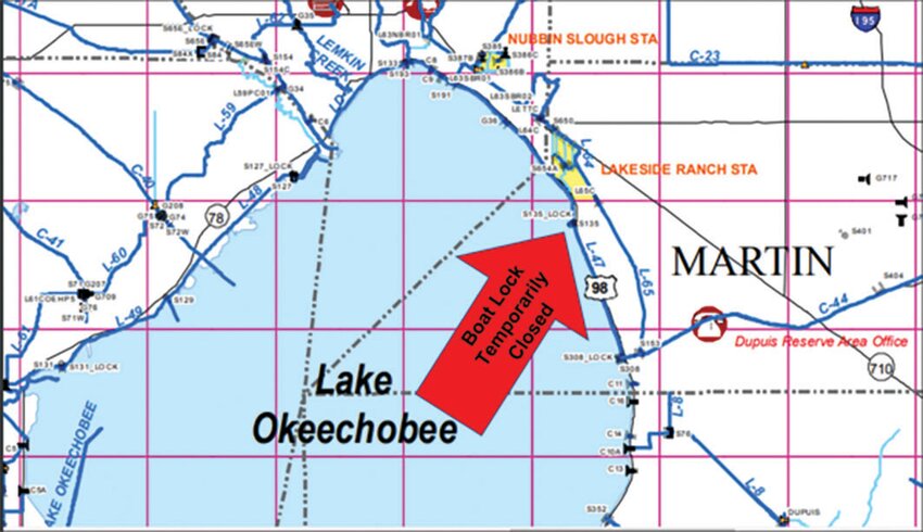 The S-135 Boat Lock on Lake Okeechobee at the J&S Fish Camp in Martin County is temporarily closed to navigation until further notice.