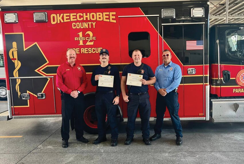 OCFR firefighters/paramedics were presented with the prestigious Stork Award last week. Pictured left to right are Fire Chief Earl Wooten, FF/PMD R. Smith, DE Hendon and Deputy Chief Hazellief.