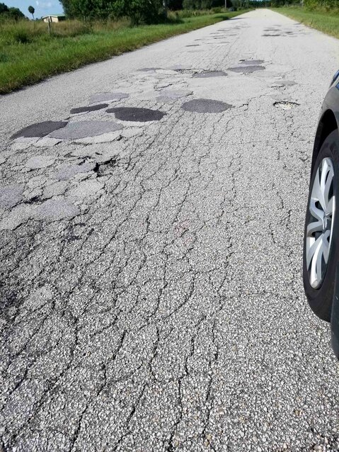 Photo of potholes on Lofton Road taken Sept. 16, 2023.