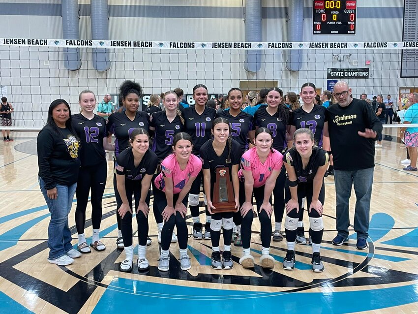 The Lady Brahmans with their regional runners-up trophy. (Photo courtesy Lady Brahman Volleyball)