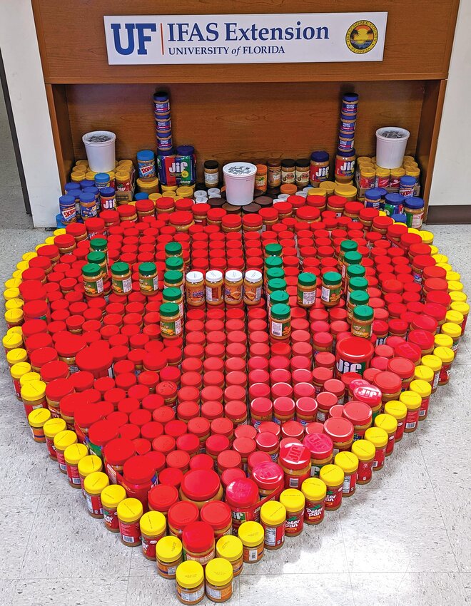 Display at Extension Office made from peanut butter collected by all 4-H Clubs to donate. (Photo courtesy UF/IFAS Extension Office)