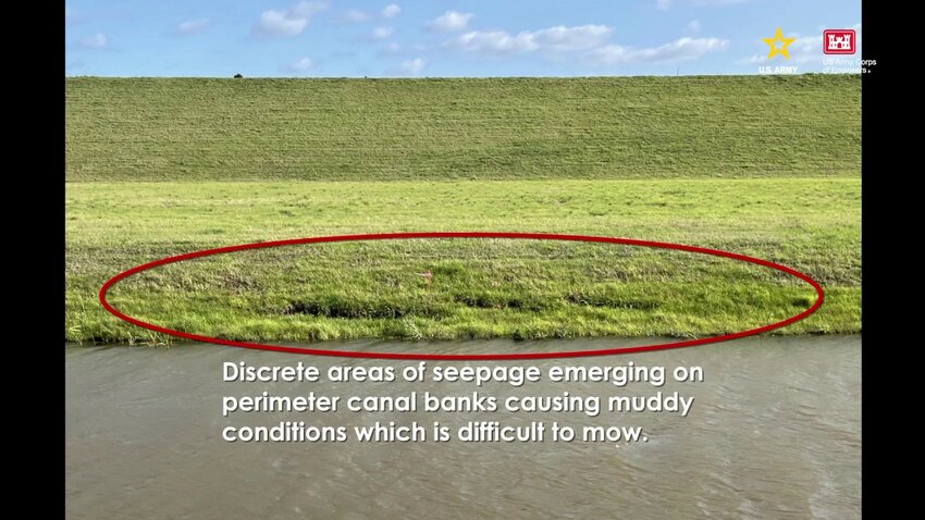 Seepage from the C-44 reservoir resulted in some muddy areas on the bank of the seepage canal. This happened when water in the reservoir was above 10 feet deep.