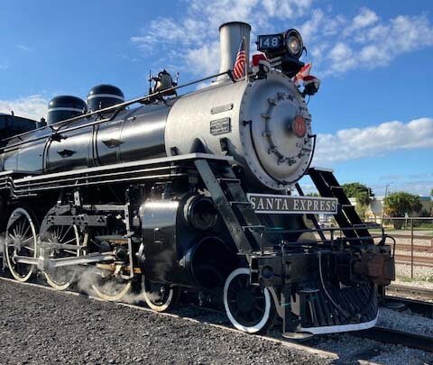 U.S. Sugar restored this former Florida East Coast Railway engine and operates excursions on its extensive rail network, such as this Santa Express during the holiday season.