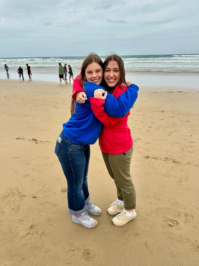 Jenna, State Secretary, and Kayelee Ehrisman, State President. The beach along the Great Ocean Road.