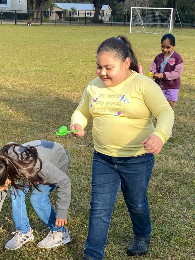 LABELLE -- Students competed in an egg-on-a-spoon race during Upthegrove Elementary School's Fun Day. [Photo courtesy UES]
