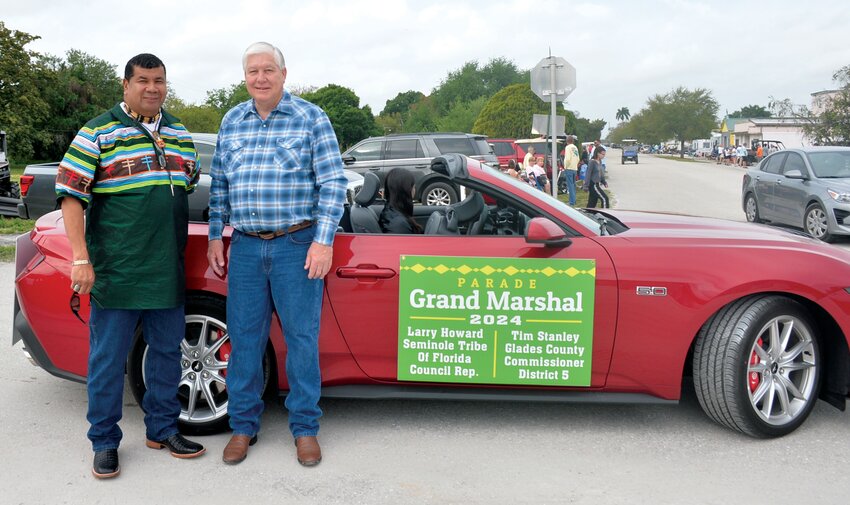 MOORE HAVEN -- Larry Howard (left) and Tim Stanley (right) were the Grand Marshals for the  2024 Chalo Nitka Parade. [Photo by Katrina Elsken/Lake Okeechobee News]
