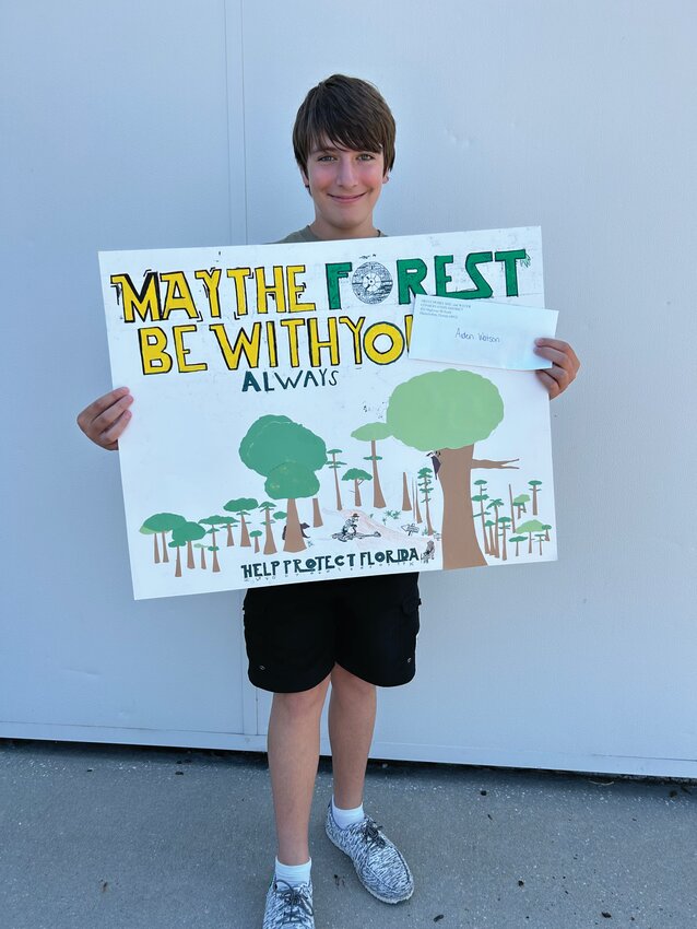 OKEECHOBEE -- Aiden Watson won first place in the Grades 7-9 category for the Okeechobee Soil & Water Conservation District poster contest. [Photo courtesy OSWCD]