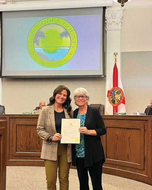 OKEECHOBEE -- May 6 through May 10 was Economic Development Week in Okeechobee County. Economic Development Week serves as a platform to recognize the contributions of economic development professionals and organizations in fostering economic growth, creating jobs, and building stronger, more vibrant communities. It also encourages collaboration and partnerships among stakeholders to further advance economic development goals. Pictured left to right are: Alex Tijerina and Commissioner Kelly Owens.