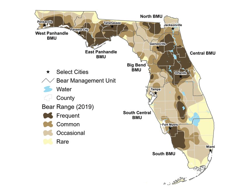 Florida black bear range map 2019.