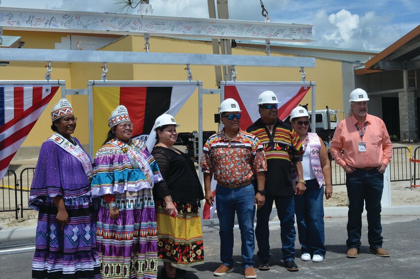 Seminole Tribal officials gathered for the Topping Out ceremony for the new Seminole Casino Brighton Bay Hotel & Casino on June 26. [Photo by Katrina Elsken/Lake Okeechobee News]
