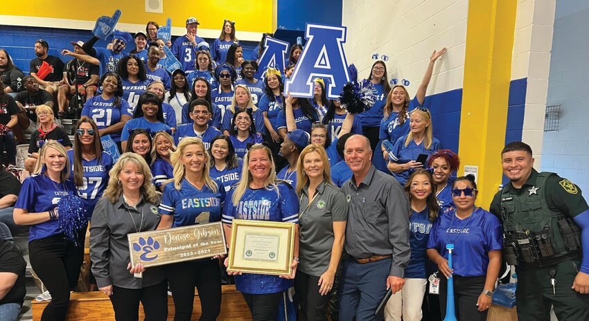 CLEWISTON —  On Aug. 2, Hendry County School District recognized Eastside Elementary for achieving an A school grade. Special congratulations to Eastside Principal Ms. Denise Gibson and Assistant Principal Mrs. Kristin Mann for being named the district principal and assistant principal of the 2023-2024 school year! [Photo courtesy Hendry County School District]