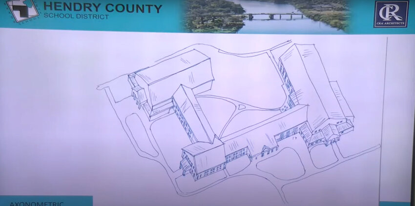 A slide during the presentation of the plans for a new LaBelle High School.