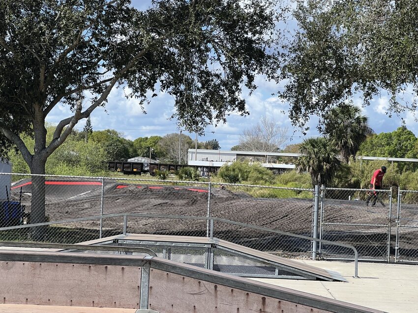 OKEECHOBEE -- Work is underway on the new pump track near Kiwamis Park. The pump track is under construction behind the skate park.