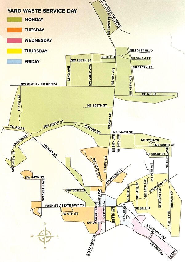 OKEECHOBEE -- As of March 3, yard waste collection days (gray cans) will change. Household waste (green cans) collection days will not change. [Mao courtesy Waste Management]