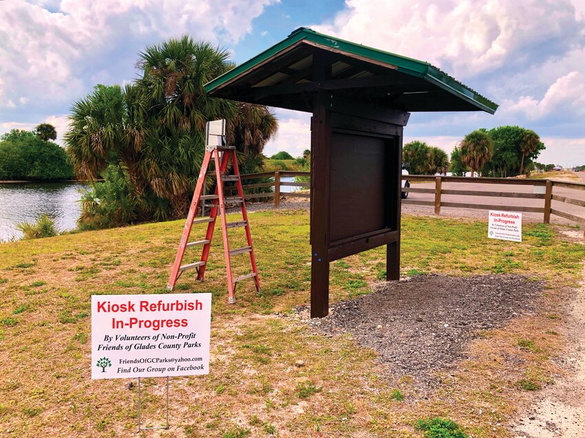 One of the kiosks being refurbished by Friends of Glades County Parks volunteers at the Margaret Van De Velde park at Harney Pond Canal. [Courtesy photo]