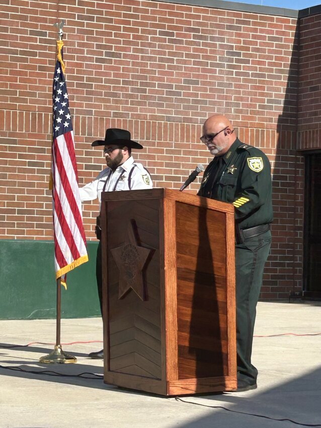After the sheriff spoke, Under Sheriff Michael Hazellief read the names of eight officers killed in the line of duty in 2024 — Sgt. Elio Diaz from Charlotte County Sheriff’s Office, Deputy Dan Diaz from Palm Beach County Sheriff’s Office, Deputy Butch Waller Jr. from Palm Beach County Sheriff’s Office, Cpl. Luis Paez from Palm Beach County Sheriff’s Office, Corrections Officer Bradford Mcnew from Jacksonville Sheriff’s Office, Police Officer Jeremy Boykins from West Palm Beach Police Dept., Master Deputy Bradley Link from Lake County Sheriff’s Office and Trooper Zachary Fink from Florida Highway Patrol.