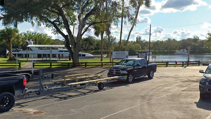The LaBelle boat ramp has 18 parking spaces, with 14 marked for boat trailer parking only and four spaces available for those meeting someone at the ramp or using the pavilions [Photo by Richard Marion/Hendry County News]
