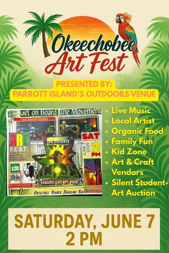 The inaugural Okeechobee Art Fest will take place on Saturday, June 7 from 2-10 p.m. says event organizer Anita Nunez.
There will be approximately 16 booths devoted to the creative arts, ranging from painting to dance to drums. Nunez said she is especially excited about the children’s art competition. It is open to children from kindergarten to second grade. In addition to the competition, there will be activities for the kids and families to enjoy. If the festival goes well, Nunez plans to hold more throughout the year. Proceeds from the children's art work will be given to their classroom teachers.