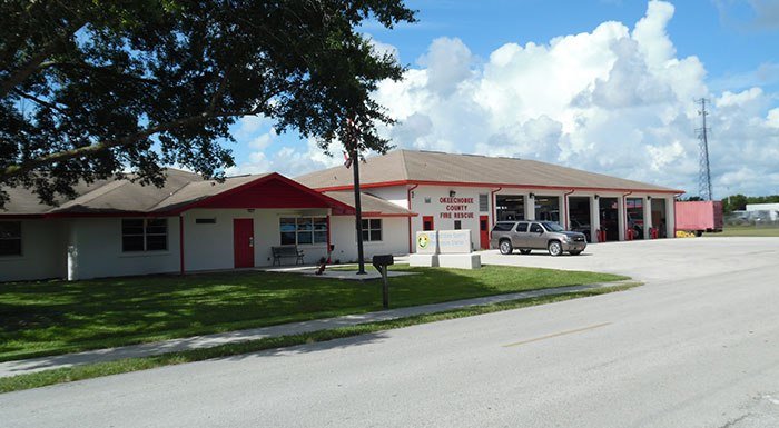 Fire Station #1 is located at 501 NW 6th Street. This facility serves the areas of Basswood, Dewberry Gardens, Lazy 7, Four Seasons Estates, Cypress Quarters, Spot in the Sun, Platts Bluff, and the City of Okeechobee. This station houses two Paramedic Engines, two Paramedic Ambulances and several auxiliary apparatus. The station is staffed on a 24 hour basis with 8 personnel. The logistic functions of uniforms, turnout gear, equipment, and supplies are performed from this facility.