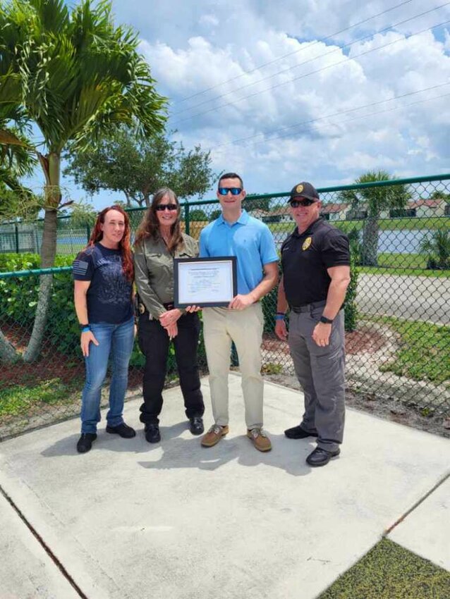 Pictured from left to right: Sgt. J. Francis, Lt. B. Taylor, Ofc. G. Kelly and Chief D. Hagan.    On Saturday, April 29, 2023, Treasure Coast 10-13 Club presented Officer Garrett Kelly the &quot;Outstanding Patrolman Award&quot; for his performance while off duty in rendering first aid to a citizen in need of medical attention.    Thank you, Officer Kelly, for representing the City of Okeechobee on and off duty and we extend our sincerest gratitude for all your hard work!