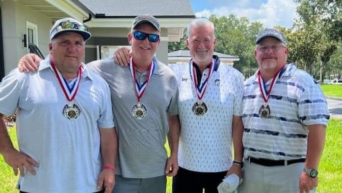 Skip Eddings OPD SRO, Tim Higgins OCSO SRO, Paavo Minuse Indian River County SRO, Lt Shane Altman Seminole Police Department.      They brought home the gold in golf, in the 2023 Law Enforcement Olympics!     Great job, men
