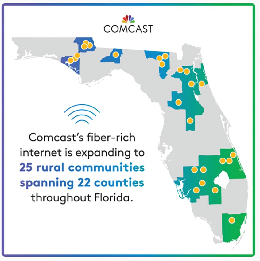 Comcast has announced plans to expand its Xfinity 10G Network and bring high-speed Internet services to 25 rural areas in Florida.